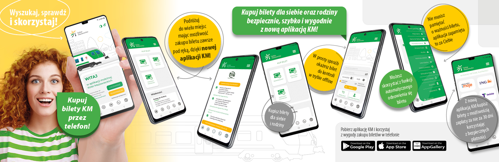 plakat informujący o możliwości korzystania z mobilnej aplikacji Kolei Mazowieckich plakat informujący o możliwości korzystania z mobilnej aplikacji Kolei Mazowieckich